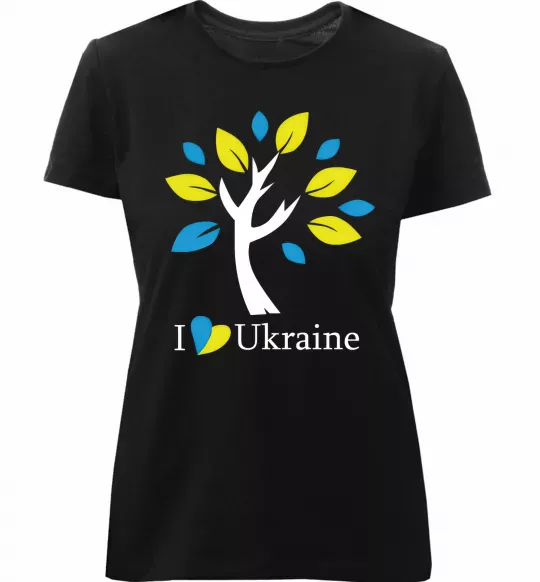 Женская премиум футболка Україна - дерево Черный фото