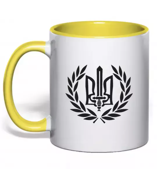 Чашка з кольоровою ручкою Україна тризуб-меч Сонячно жовтий фото