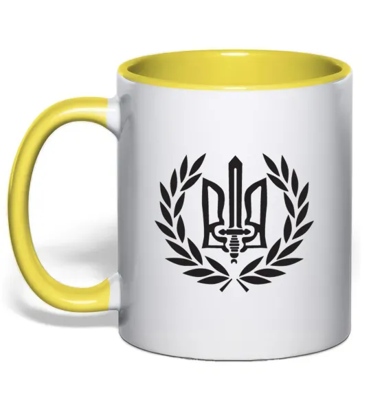 Чашка с цветной ручкой Україна тризуб-меч Лимонный фото