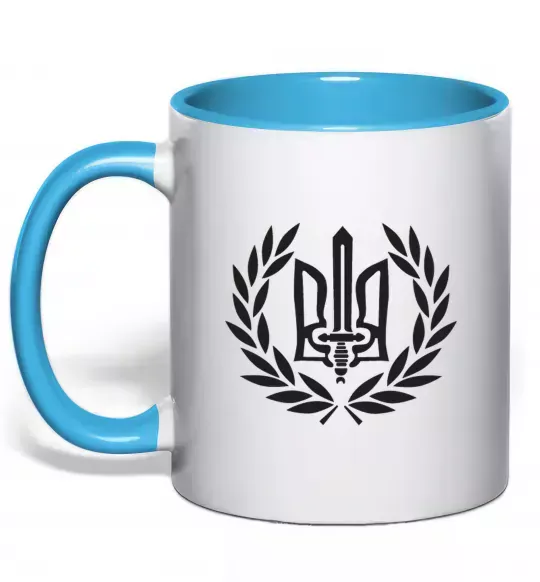 Чашка з кольоровою ручкою Україна тризуб-меч Блакитний фото