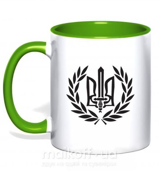 Чашка з кольоровою ручкою Україна тризуб-меч Зелений фото