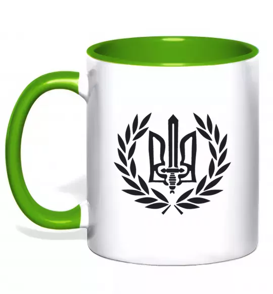 Чашка з кольоровою ручкою Україна тризуб-меч Зелений фото