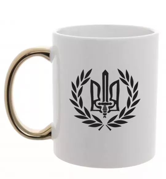 Чашка з кольоровою ручкою Україна тризуб-меч Золото фото