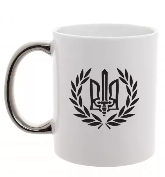 Чашка з кольоровою ручкою Україна тризуб-меч Срібло фото