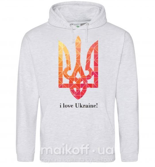 Мужская толстовка (худи) I love Ukraine Серый меланж фото