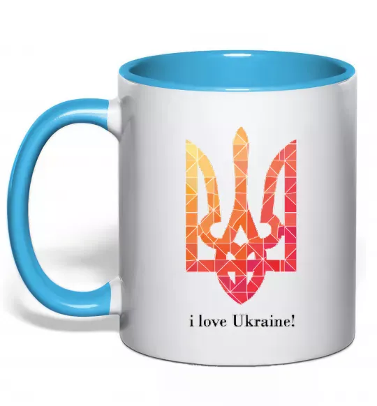 Чашка с цветной ручкой I love Ukraine Голубой фото