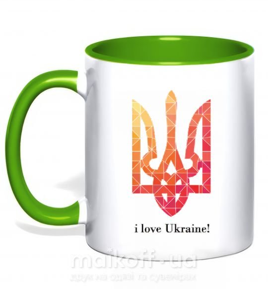 Чашка с цветной ручкой I love Ukraine Зеленый фото