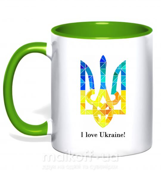 Чашка з кольоровою ручкою Я люблю Україну Зелений фото