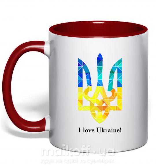 Чашка з кольоровою ручкою Я люблю Україну Червоний фото