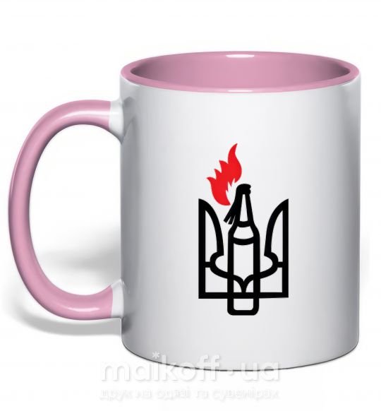 Чашка з кольоровою ручкою Герб - коктейль Молотова Ніжно рожевий фото