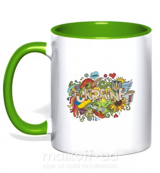 Чашка з кольоровою ручкою Ukraine Зелений фото