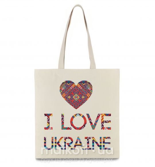 Эко-сумка Вишиванка - I love Ukraine Бежевый фото
