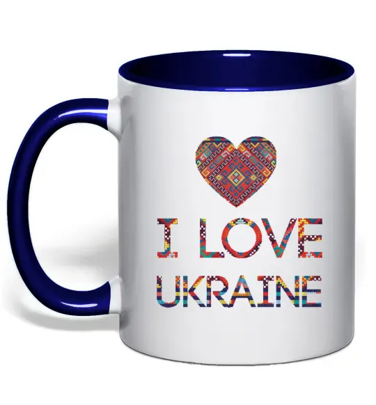 Чашка з кольоровою ручкою Вишиванка - I love Ukraine Глибокий темно-синій фото