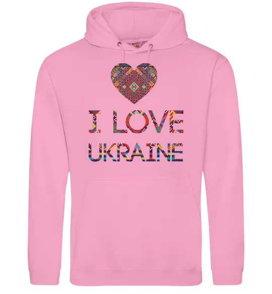 Чоловіча толстовка (худі) Вишиванка - I love Ukraine Рожевий фото