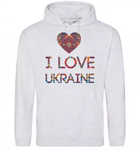 Мужская толстовка (худи) Вишиванка - I love Ukraine Серый меланж фото