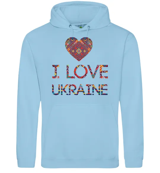Жіноча толстовка (худі) Вишиванка - I love Ukraine Блакитний фото