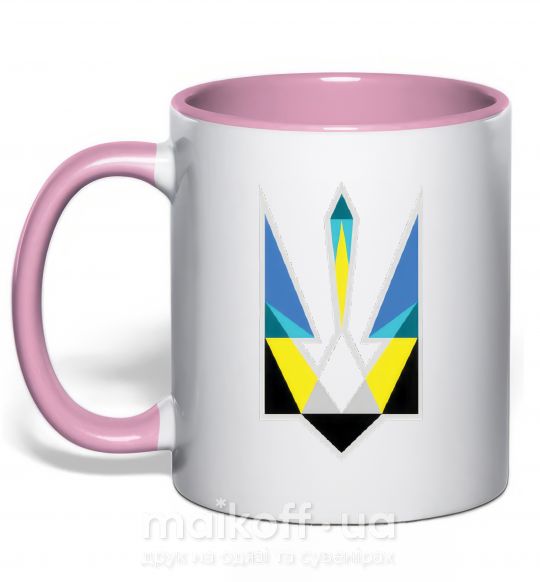 Чашка з кольоровою ручкою Герб - геометрична фігура Ніжно рожевий фото