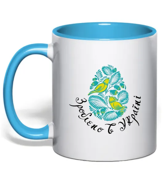 Чашка з кольоровою ручкою Петриківський роспис - пташки Блакитний фото