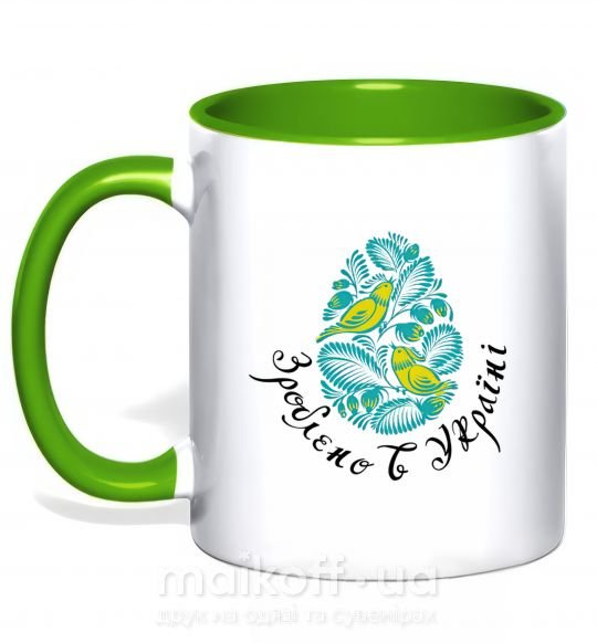 Чашка с цветной ручкой Петриківський роспис - пташки Зеленый фото