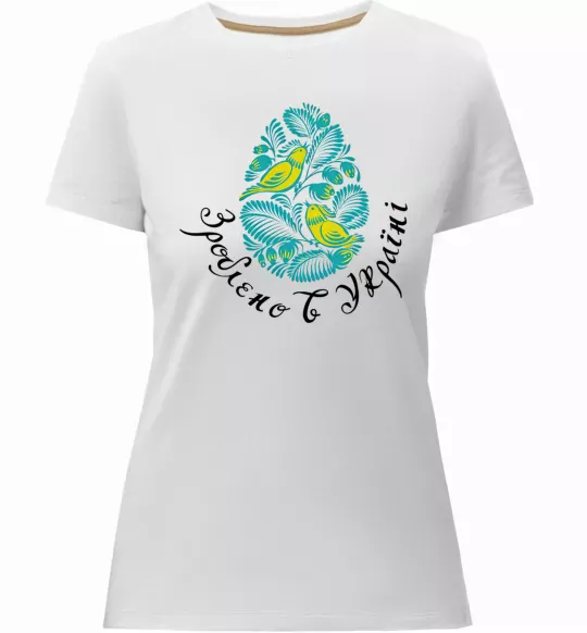 Женская премиум футболка Петриківський роспис - пташки Белый фото