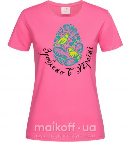 Женская футболка Петриківський роспис - пташки Ярко-розовый фото