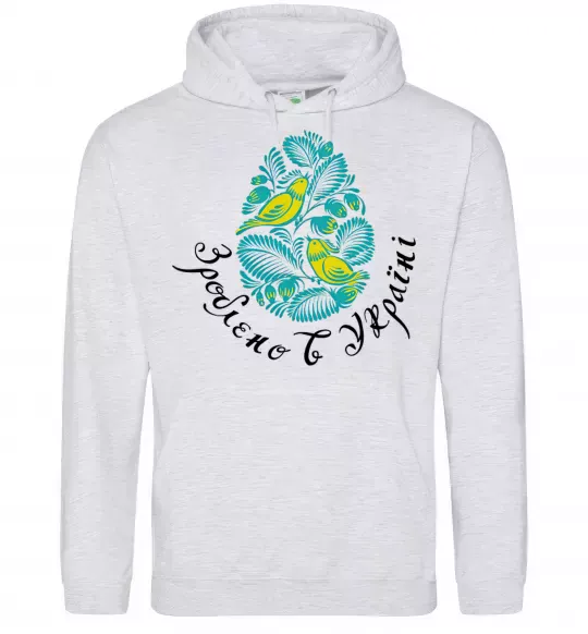 Жіноча толстовка (худі) Петриківський роспис - пташки Сірий меланж фото