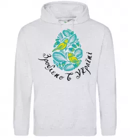 Женская толстовка (худи) Петриківський роспис - пташки Серый меланж фото