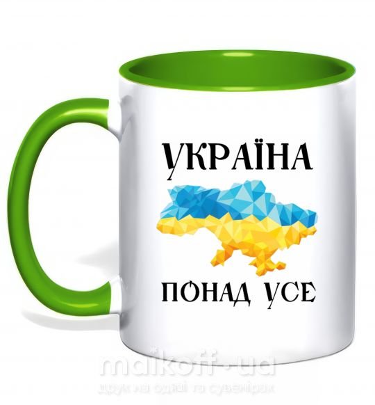 Чашка з кольоровою ручкою Україна понад усе Зелений фото