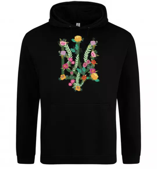 Мужская толстовка (худи) Герб з квітками Черный фото