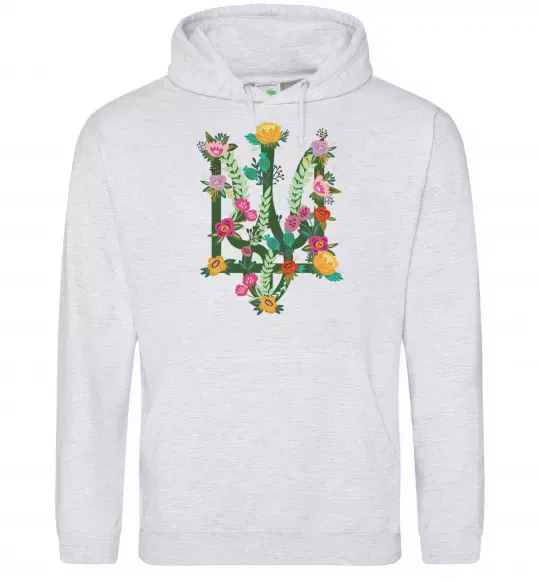 Мужская толстовка (худи) Герб з квітками Серый меланж фото