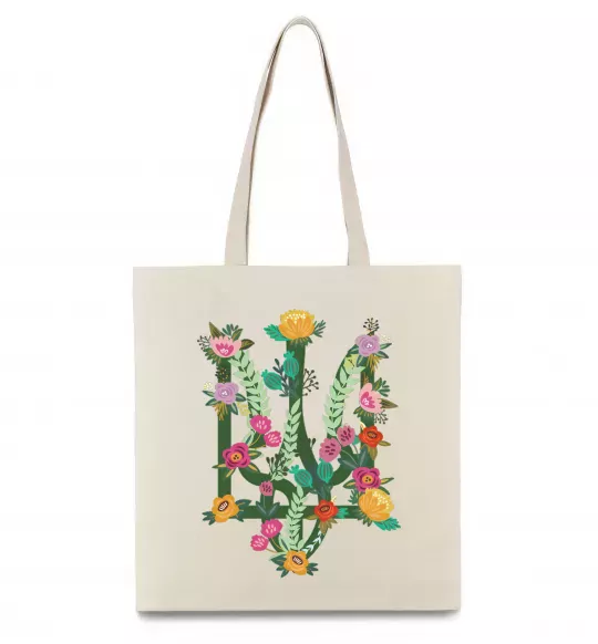 Эко-сумка Герб з квітками Бежевый фото