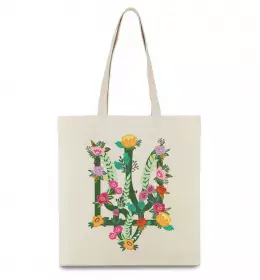Эко-сумка Герб з квітками Бежевый фото