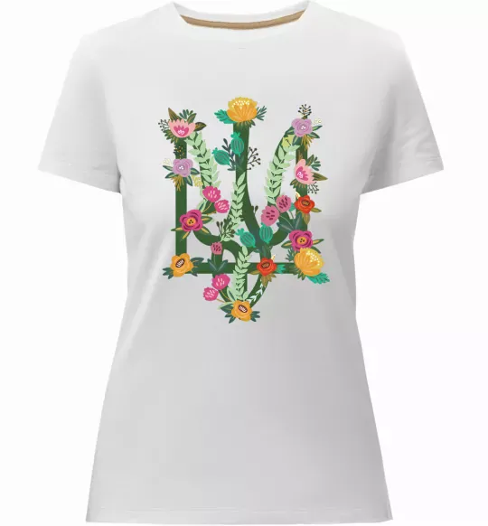 Женская премиум футболка Герб з квітками Белый фото