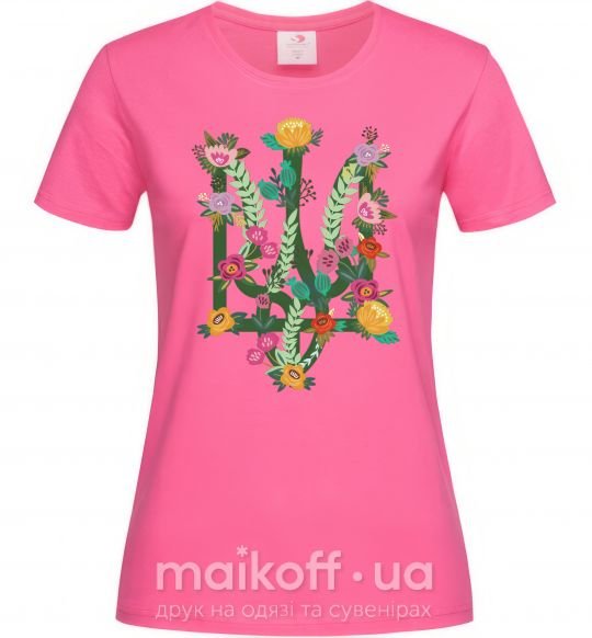 Жіноча футболка Герб з квітками Яскраво-рожевий фото