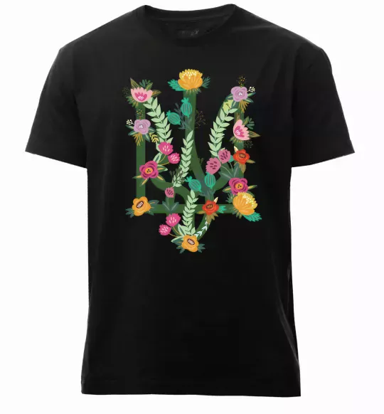 Чоловіча преміум футболка Герб з квітками Чорний фото