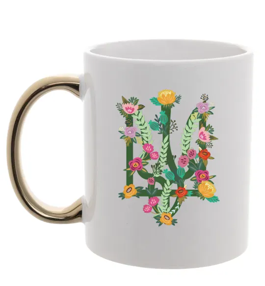 Чашка з кольоровою ручкою Герб з квітками Золото фото