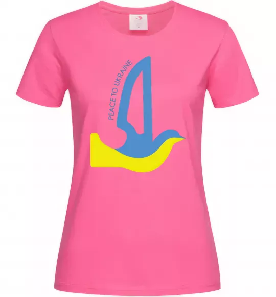 Жіноча футболка Peace to Ukraine - голуб миру Яскраво-рожевий фото