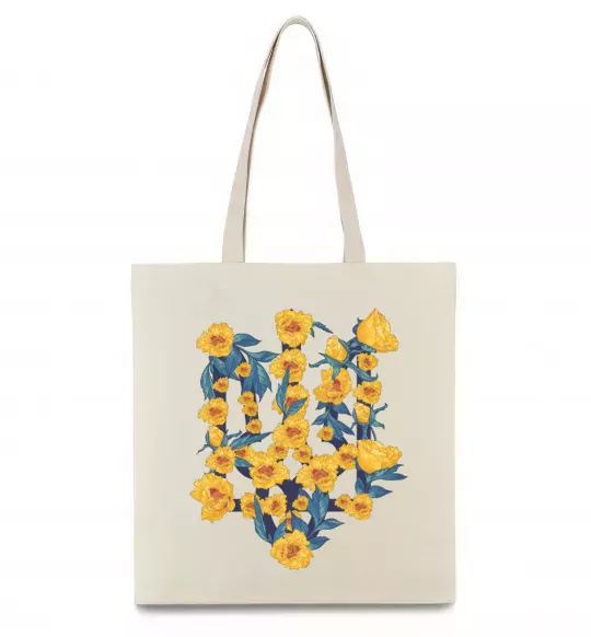 Еко-сумка Герб з жовтими квітками Бежевий фото
