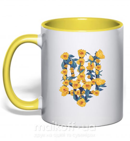 Чашка з кольоровою ручкою Герб з жовтими квітками Сонячно жовтий фото