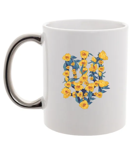 Чашка с цветной ручкой Герб з жовтими квітками Серебро фото