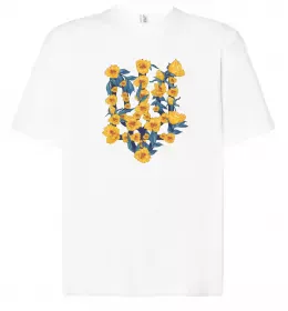 Футболка Оверсайз Герб з жовтими квітками Белый фото