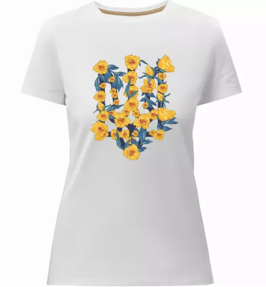 Жіноча преміум футболка Герб з жовтими квітками Білий фото