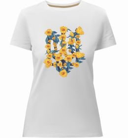 Женская премиум футболка Герб з жовтими квітками
