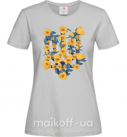 Женская футболка Герб з жовтими квітками Серый фото