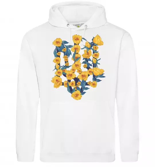 Женская толстовка (худи) Герб з жовтими квітками Белый фото