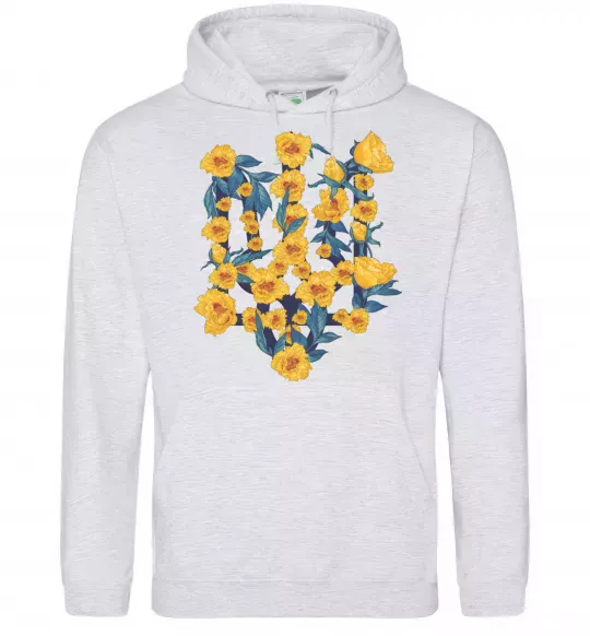 Женская толстовка (худи) Герб з жовтими квітками Серый меланж фото