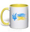 Чашка з кольоровою ручкою Герб і Прапор України Сонячно жовтий фото