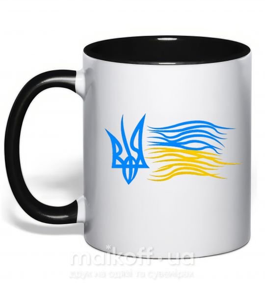 Чашка з кольоровою ручкою Герб і Прапор України Чорний фото