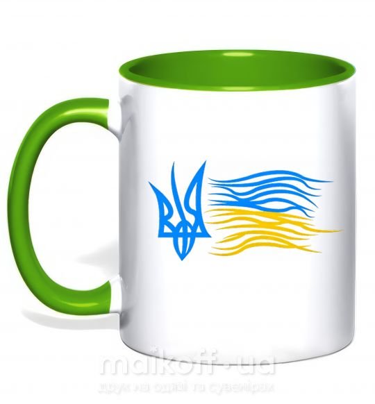 Чашка з кольоровою ручкою Герб і Прапор України Зелений фото