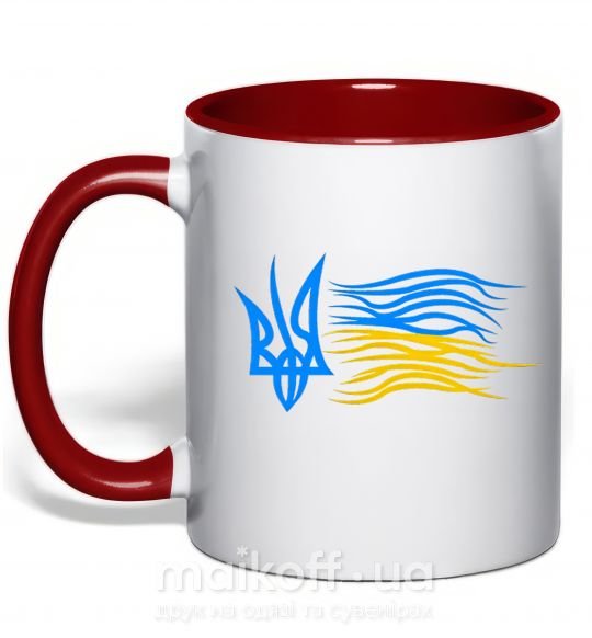 Чашка з кольоровою ручкою Герб і Прапор України Червоний фото